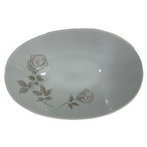 Noritake Edenrose 10" Oval Vegetable Bowl Gray/Pink/White Roses VTG